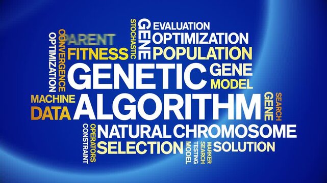 Genetic Algorithm animated word cloud-text design animation tag kinetic typography seamless loop.