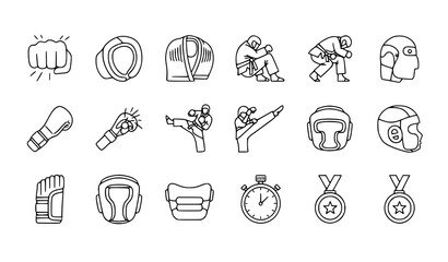 Combat Sport and Fighter Thin Line Icons Pixel Perfect Vector