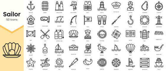 Simple Outline Set of sailor icons. Linear style icons pack. Vector illustration © TriMaker Pro