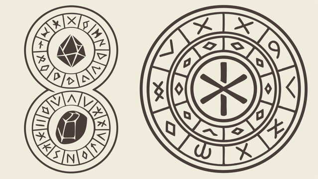 Esoteric Runes and Crystal Magic Symbols for Occult Divination Tarot Game Design Background