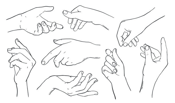 Human hands in different positions monochrome collection for prints, cards, signs, social media visuals, posters, etc. EPS 10