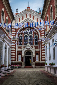 Synagogue in old town of Brasov city in Transilvania region, Romania