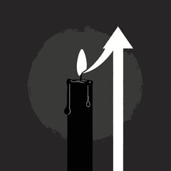 Obraz premium Black candle burning with a white arrow pointing upwards, symbolizing growth and progress