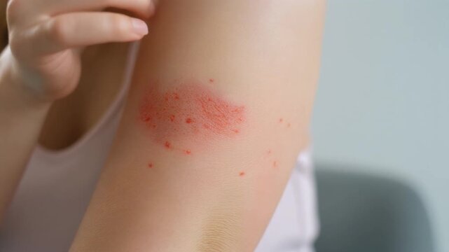 Person Showing Red Irritated Skin Rash.