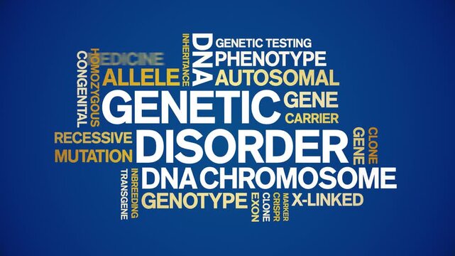 Genetic Disorder animated word cloud-text design animation tag kinetic typography seamless loop.