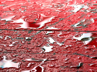 water drops on red leaf