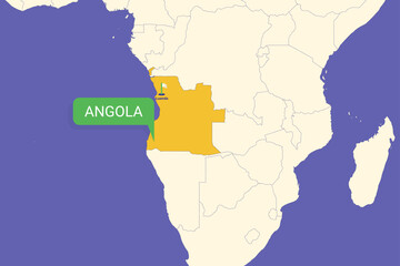 Obraz premium Angola highlighted on Africa map with Luanda capital marked