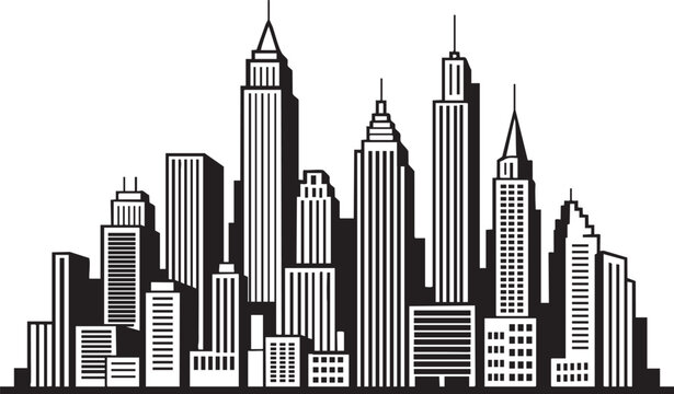New York City skyline silhouette with art deco skyscrapers and detailed architecture