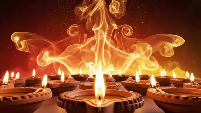 Vibrant Masik Devi Jagran Background with Fiery Red-Gold Gradient, Diya Flames, and Spiritual Energy Waves.