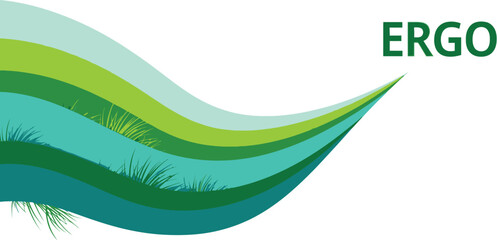 Fototapeta premium A stylized green wave with the word ERGO on a white background