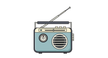 Vintage Retro Style Blue Radio with Antenna.