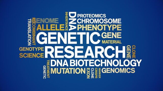 Genetic Research animated word cloud-text design animation tag kinetic typography seamless loop.