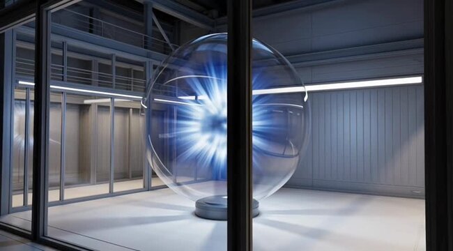 Futuristic Quantum Fusion Core Energy Sphere in High-Tech Laboratory Research Facility
