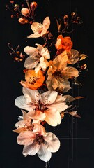 Close Up of Peach Blossoms in Warm Tones on a Dark Background