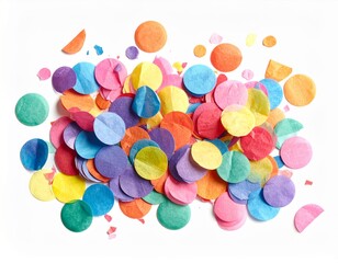 Pile of Bright Colorful Confetti Pieces on a White Background Studio Shot