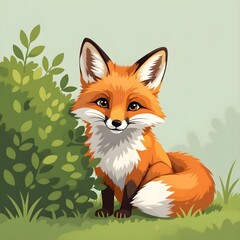 Obraz premium curious fox peeking out from behind a bush