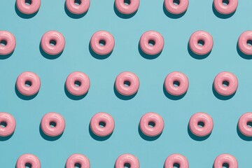 Pink Donuts Pattern on Blue Background