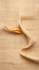 Wheat Stalk in Burlap Sack on Woven Beige Surface Texture Background