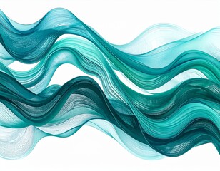Abstract Teal Wavy Lines on White Background Illustration Graphic Design