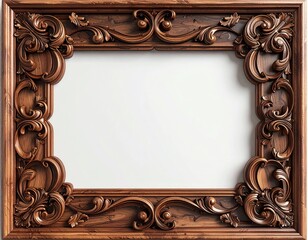 Ornate Wooden Frame with Intricate Carvings and a White Background