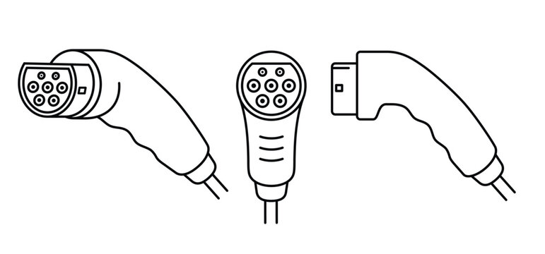 AC and DC charging connector.Types electric vehicle plugs. Electric car charging plug. Sockets for electric car charging plug. Hybrid, EV connector. For CCS Type 2, chademo, supercharger, mennekes, an