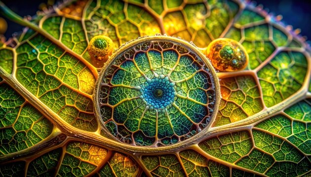 FlyPro Firefly Magnified View of Intricate Cellular Structures in a Healthy Plant, Showcasing Natural Resilience