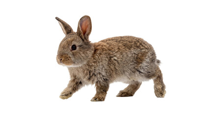 Obraz premium small brown rabbit walking isolated on transparent background, full body shot, natural lighting and detail.