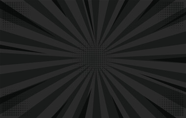 Fototapeta premium A dramatic dark grey comic book background features bold radial lines and a central halftone dot pattern, exuding a powerful pop art atmosphere.