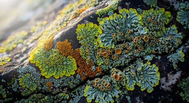 Colorful Lichen Patterns on Rock Macro Photography Nature Background