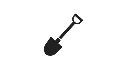 Minimalist black silhouette of a digging shovel tool, an essential element for gardening, construction, or earthwork projects, presented as a clear and versatile graphic icon