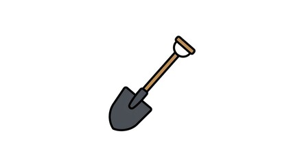 Clean and modern vector illustration of a basic hand tool, a shovel, featuring a brown handle and dark spade, versatile for digging and gardening tasks