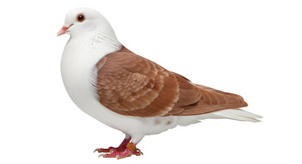 Fototapeta premium Beautiful white and brown pigeon standing with orange leg band