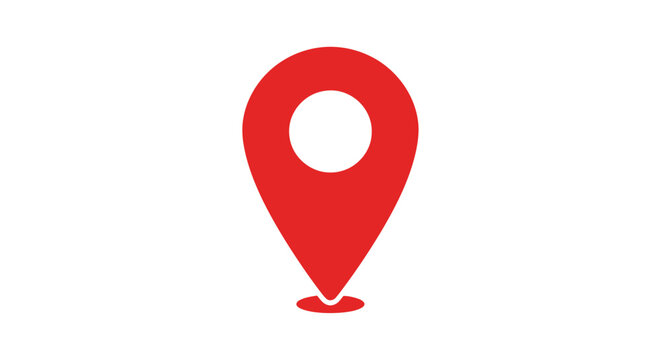 Red location pin icon on white background.