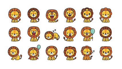 Collection of cute cartoon lions with various expressions and actions © alesana