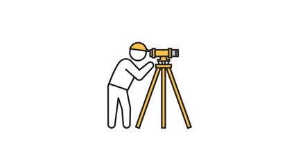 Modern professional land surveyor or engineer using a total station instrument on a tripod for accurate terrain measurement and construction site layout illustration