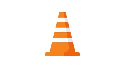 Bright orange traffic safety cone with white stripes, a universal symbol for roadwork, construction zones, and temporary hazard warnings, guiding traffic safely
