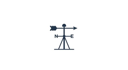 Minimalist vector illustration of a traditional weather vane indicating wind direction with clear cardinal points, symbolizing meteorological observation and directional guidance for forecasting