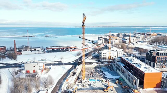 Tallinn Volta Quarter Winter Construction Aerial - Modern Seafront Development Estonia