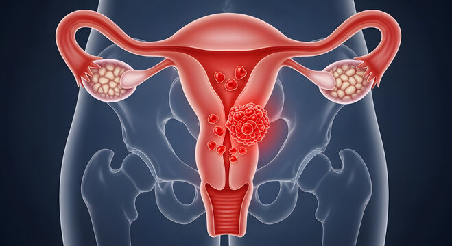Female reproductive system with uterine fibroids and ovaries uterus fallopian