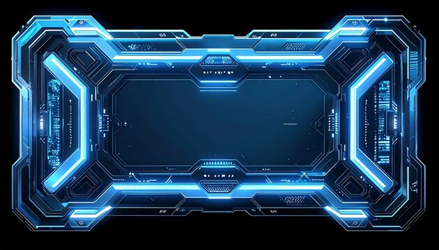 Abstract Glowing Frame with Geometric Details Against Black Background