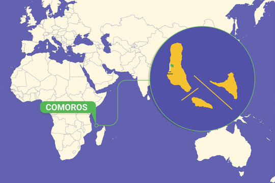 Illustration of Comoros map with Moroni highlighted