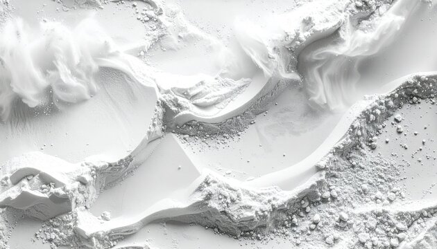 Monochrome Abstract Landscape Made of White Powder with River Shapes