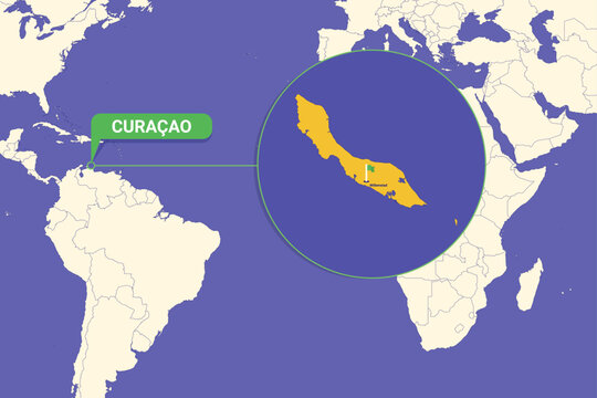 Illustration of Cura&ccedil;ao map highlighting Willemstad