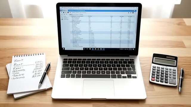 Financial Budgeting and Data Analysis Workspace with Laptop