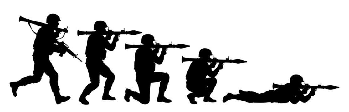 Soldier silhouette set with rocket launcher and rpg