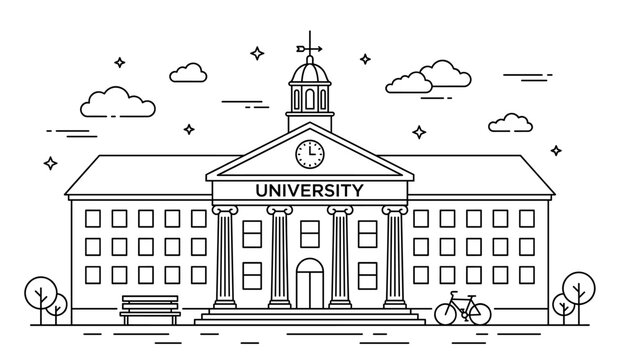 University building infographic in line art style