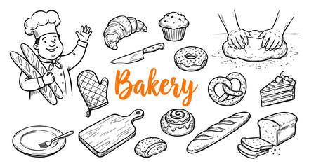 Bakery and pastry collection in hand drawn sketch style