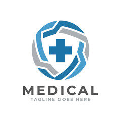 Obraz premium This medical logo design incorporates a cross and circular elements, symbolizing safety, care, and trust, ideal for healthcare and medical service branding.