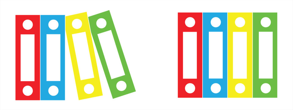 Office folder icon set. Colored set containing office folder files. Document or file management. Vector illustration.