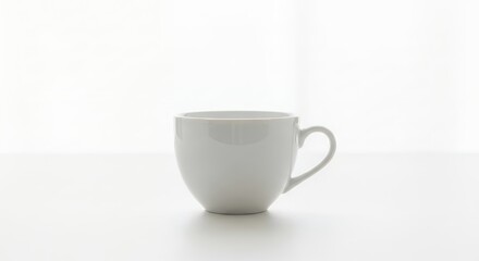 Fototapeta premium White ceramic coffee cup isolated on a clean white background, perfect for hot beverages.